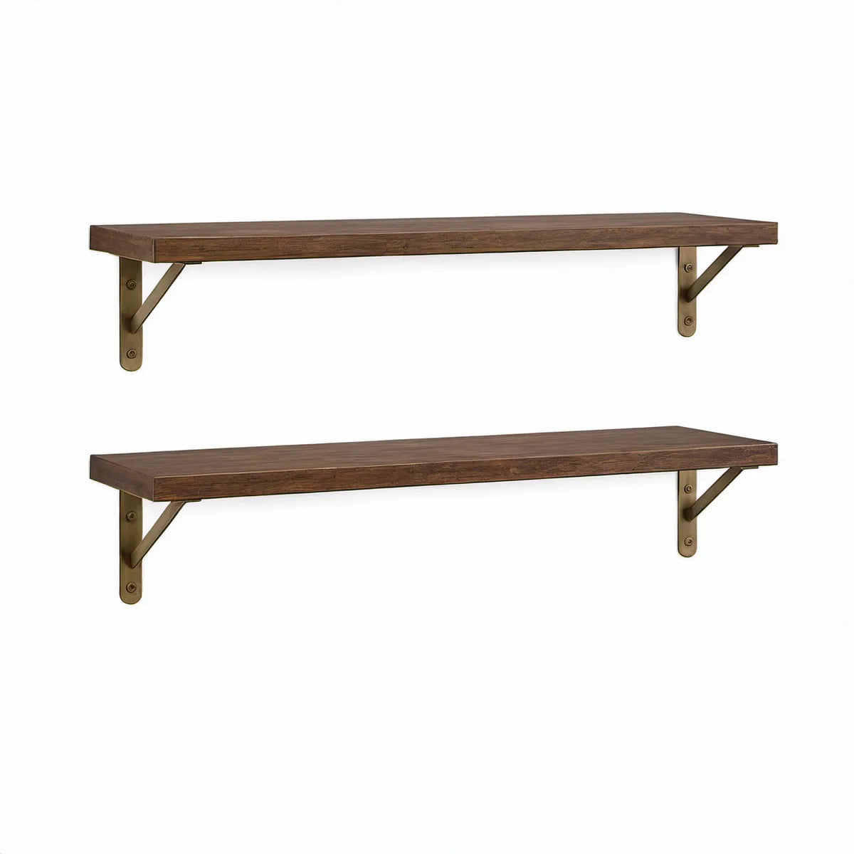 Zestaw 2 brązowych półek ściennych MDF 120 × 20 × 3,8 cm ze wspornikami w kolorze starego mosiądzu