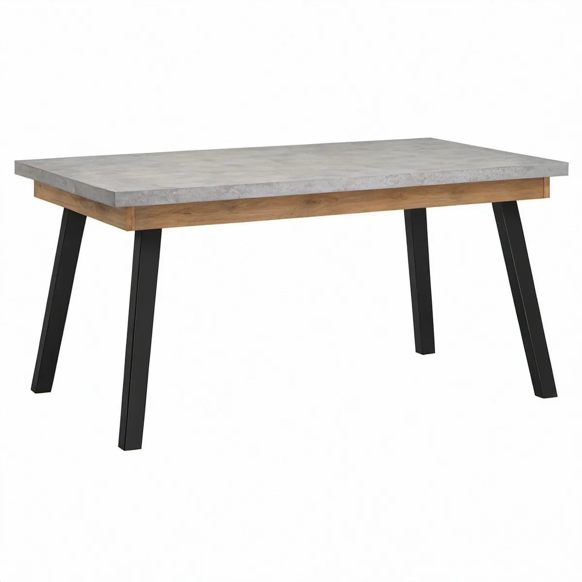 Prostokątny stół do jadalni 160 x 90 x 75 cm, blat MDF w dekorze szarego betonu, naturalny dąb i czarne nogi