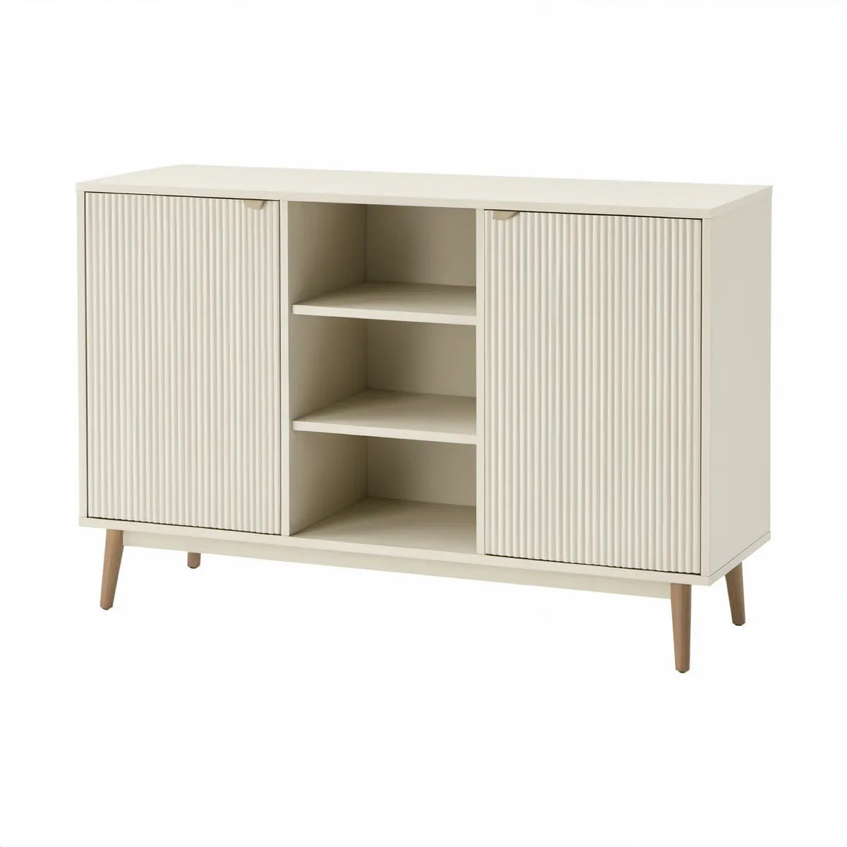 Kredens z MDF 120 × 40 × 80 cm kremowo-biały z jasnobrązowymi nogami i drzwiami przesuwnymi