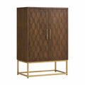 Kredens dwudrzwiowy 100 x 45 x 180 cm z płyty MDF w kolorze orzechowego brązu ze złotą stalową podstawą