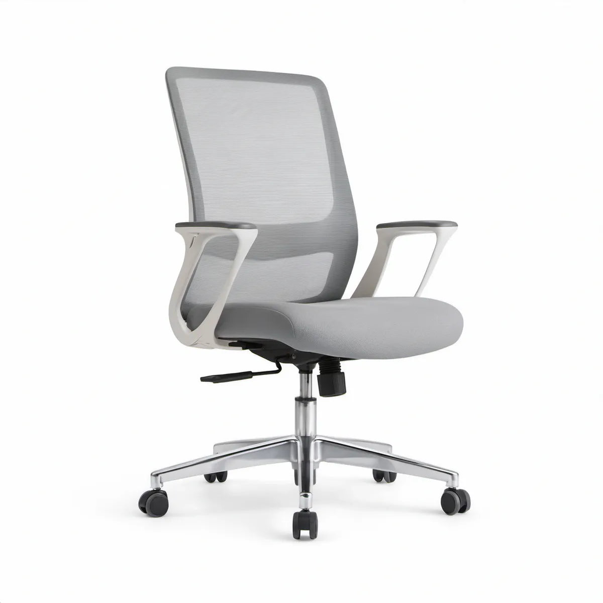 Ergonomiczny fotel obrotowy z siatkowym oparciem, szary/srebrny/czarny, 64 x 64 x 114–124 cm