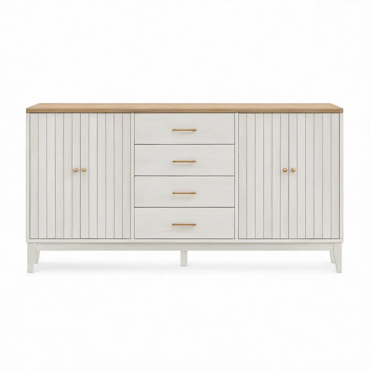 Komoda z 4 szufladami i 4 drzwiami MDF Biała/Dąb/Złota 160 x 40 x 85 cm