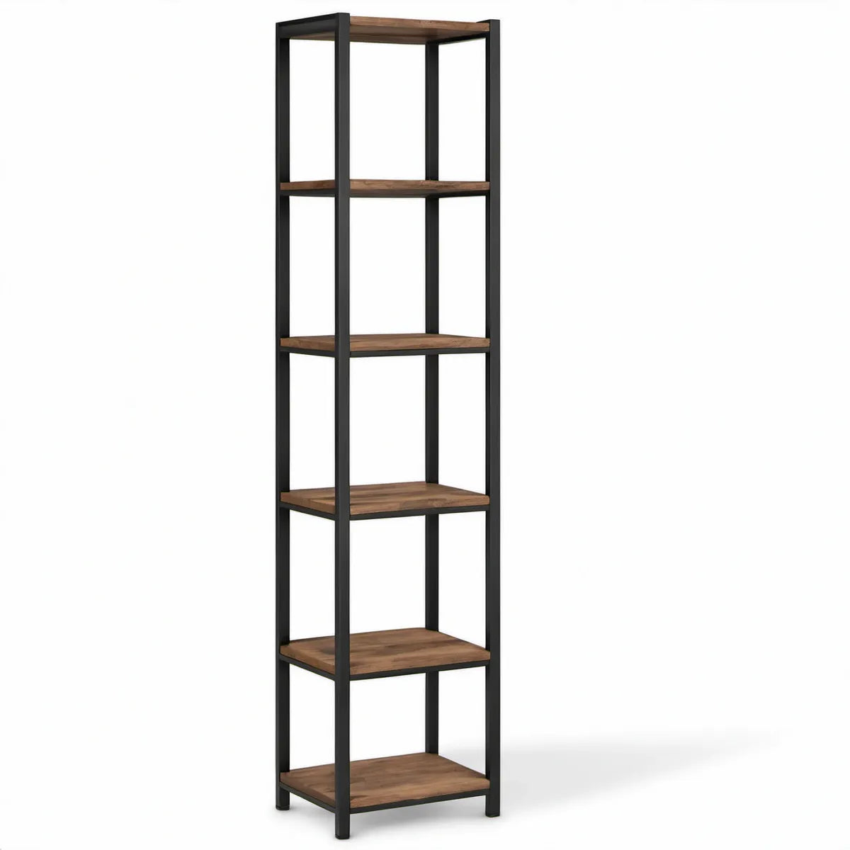 Regał stojący 6-półkowy ze stali i płyty MDF, brązowo-czarny, 60 x 30 x 180 cm