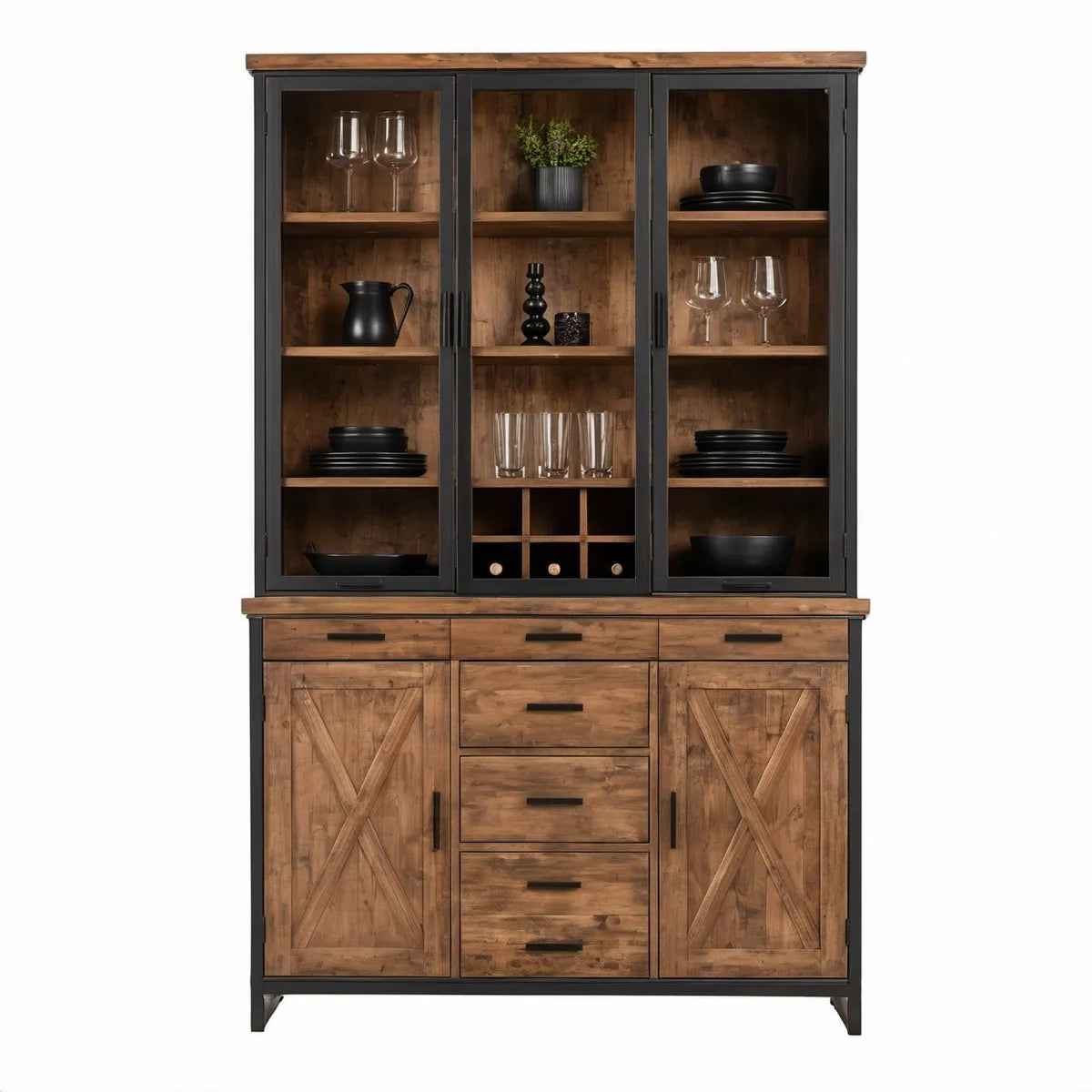 Mebel z litego drewna mango i szkła hartowanego, brązowo-czarny, 120 × 45 × 200 cm